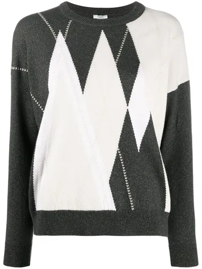 Peserico Geometric-print Crew Neck Jumper In Grey