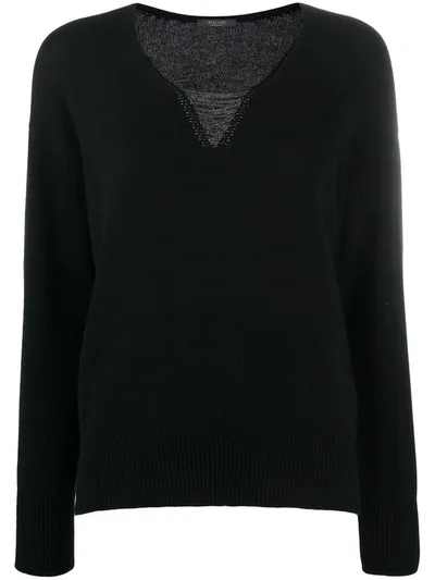 Peserico Metal Embellished V-neck Jumper In Black