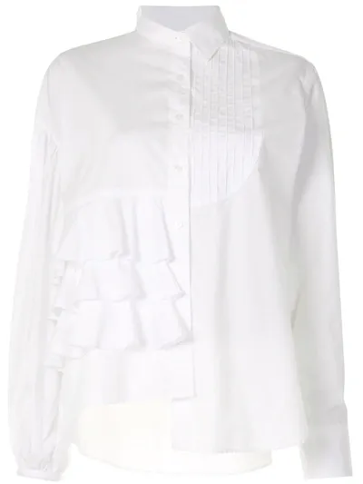 Kolor Ruffled Panel Cotton Shirt In White