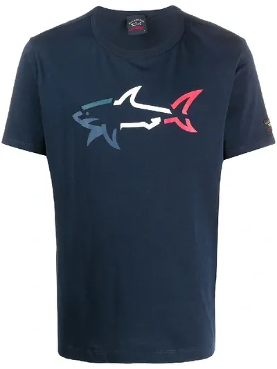 Paul & Shark T-shirt Aus Bio-baumwolle Mit Shark Print In Blue