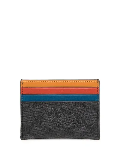 Coach Card Case In Colorblock Signature Canvas In Grey