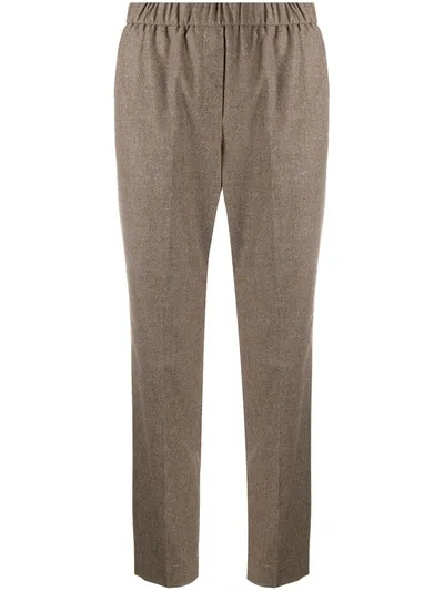 Peserico Elasticated High-waisted Trousers In Brown