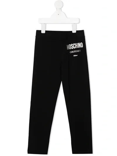 Moschino Kids' Metallic Logo Print Leggings In Black