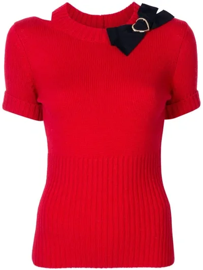 Paule Ka Bow Detail Knitted Top In Red