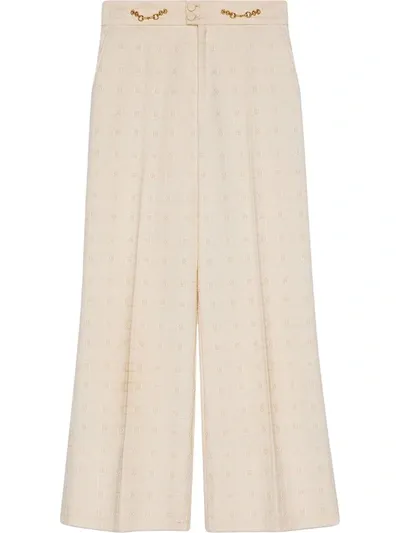 Gucci Horsebit Tweed Flared Trousers In White