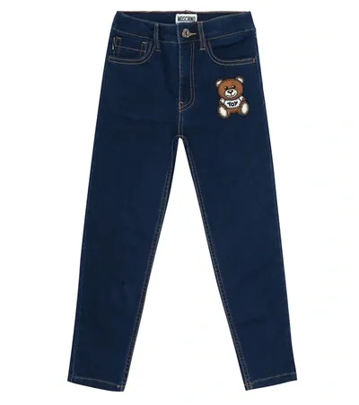 Moschino Kids' Teddy Stretch-cotton Skinny Jeans In Blue