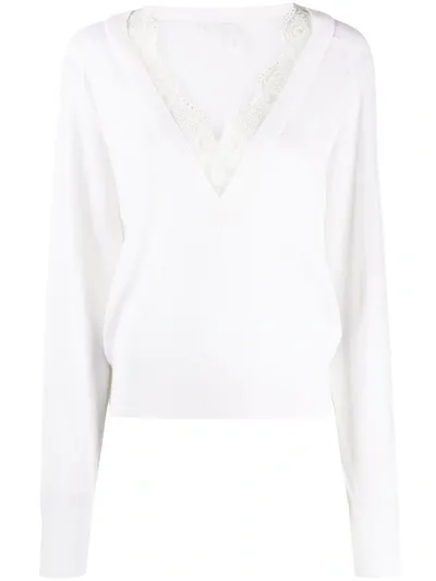 Chloé Lace-embellished V-neck Top In White