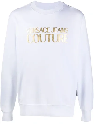 Versace Jeans Couture Metallic Logo Print Sweater In White