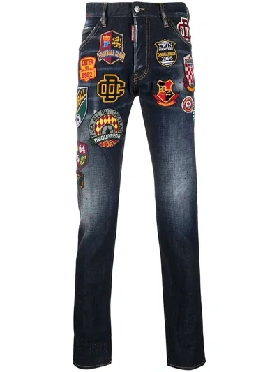 Dsquared2 16.5cm Skater Patches Cotton Denim Jeans In Blue