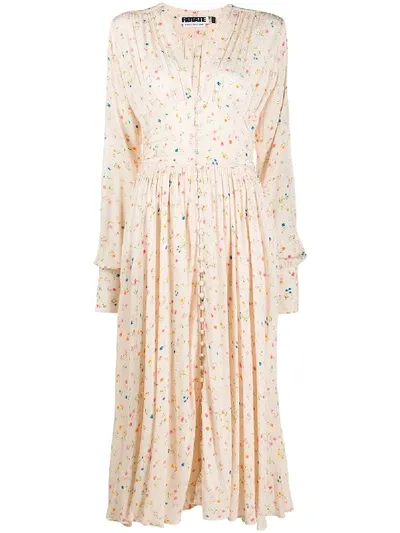 Rotate Birger Christensen V-neck Button Down Floral Print Dress In Neutrals