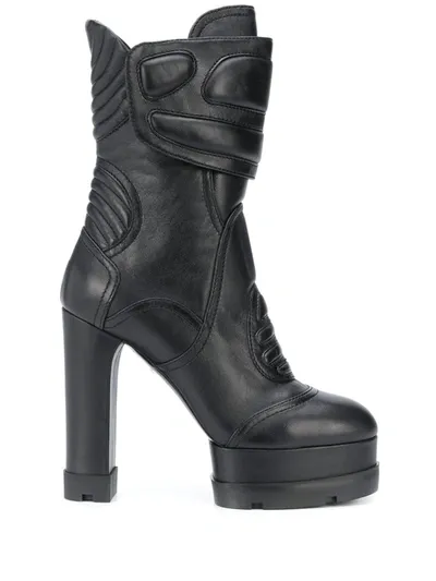 Casadei Ribbed Panel Platform Boots In Black