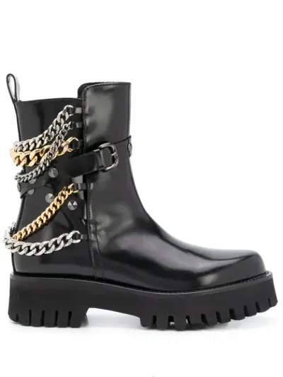 Casadei Chain Embellished Ankle Boots In Black