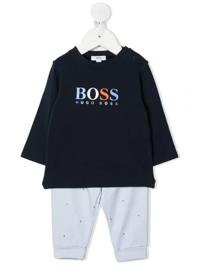 Hugo Boss Babies' Logo-print Two-piece Set In Azzurro