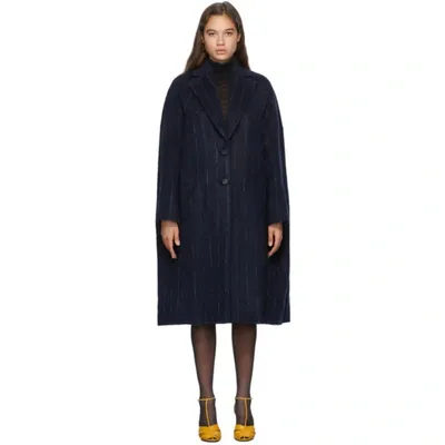 Nina Ricci Navy Wool Pinstripe Coat In M4114 Navy