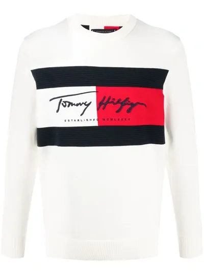 Tommy Hilfiger Logo Strip Sweatshirt In White