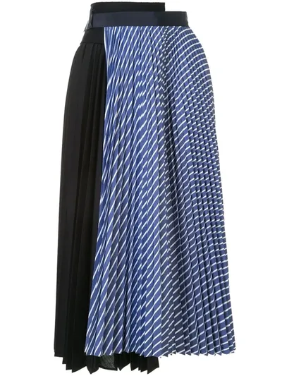 Sacai Contrast Panel Pleated Skirt In Blue