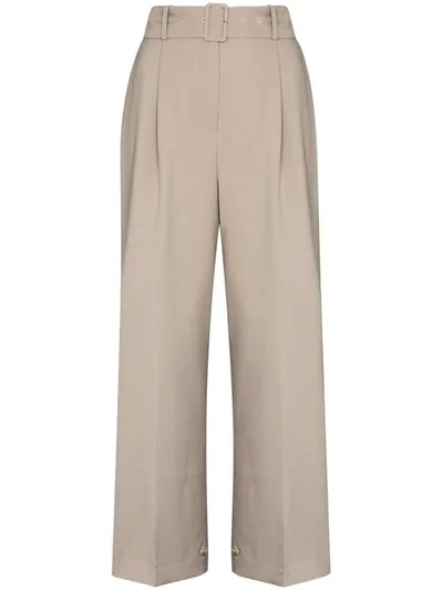 The Frankie Shop Elvira Belted Wide Leg Trousers In Grey