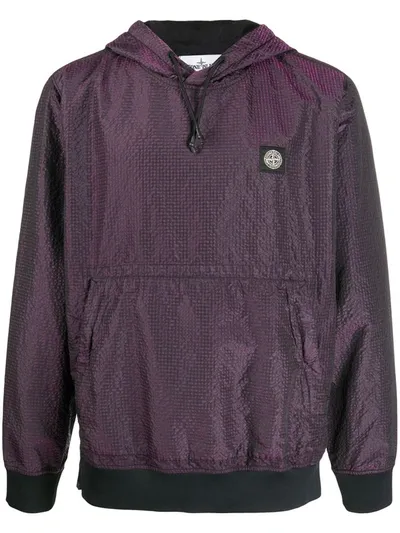 Stone Island Metallic Sheen Drawstring Hoodie In Purple