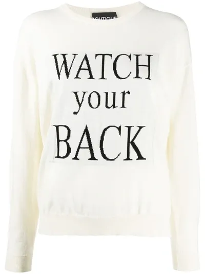 Boutique Moschino Watch Your Back Slogan Jumper In White