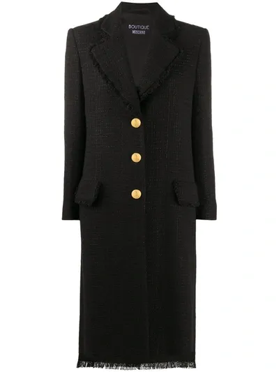 Boutique Moschino Wool Fitted Overcoat In Black