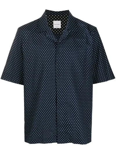 Paul Smith Camp-collar Polka-dot Cotton Shirt In Blue