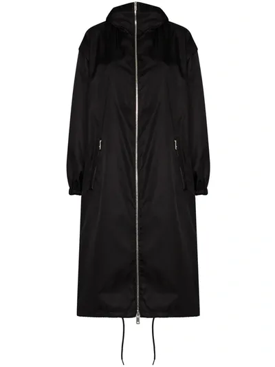 Prada Hooded Gabardine Raincoat In Schwarz