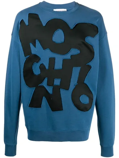 Moschino Appliqué-logo Cotton Sweatshirt In Blue