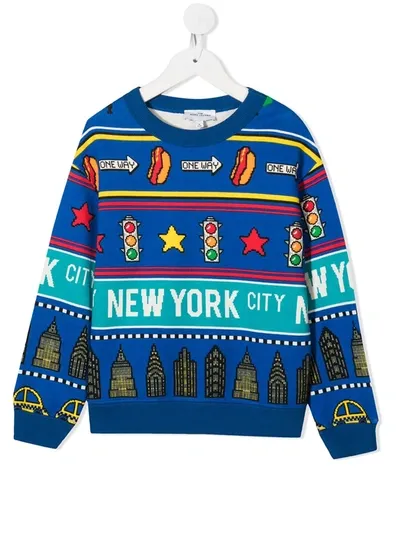 Little Marc Jacobs Kids' New York City Print Sweater In Blue