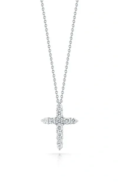 Roberto Coin 18k White Gold Tiny Treasure Diamond Cross Pendant Necklace, 16-18