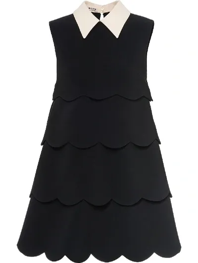 Miu Miu Scallopped Flounces Cady Dress In Black