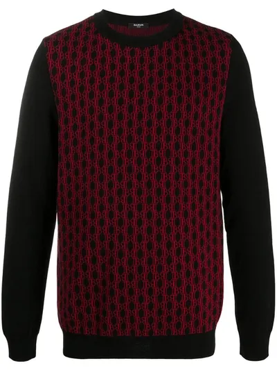 Balmain Monogram Intarsia Knitted Jumper In Black