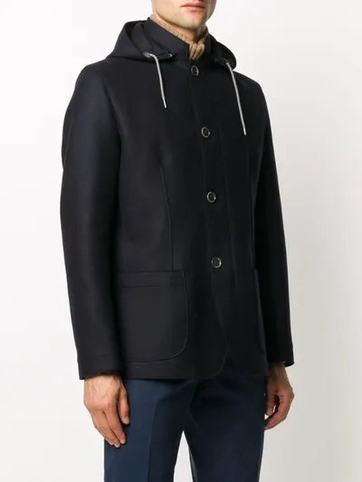 Herno Virgin Wool Mix Duffle Coat In Blue