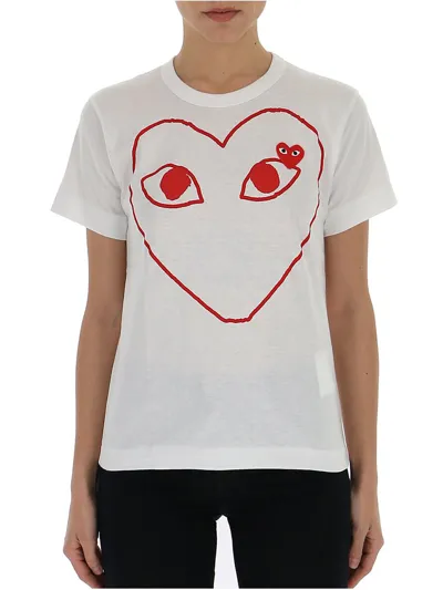 Comme Des Garçons Play Heart Printed Crewneck T In White