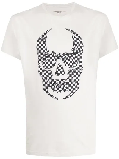 John Varvatos Checker Skull Applique T-shirt In Zinc