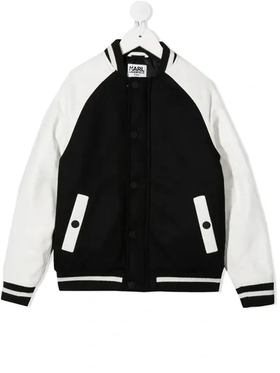 Karl Lagerfeld Kids' Embroidered Logo Bomber Jacket In Black