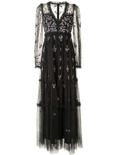 Needle & Thread Sequin Floral Embellished Tulle Dress In Black