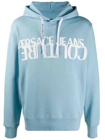 Versace Jeans Couture Logo Print Hoodie In Blue