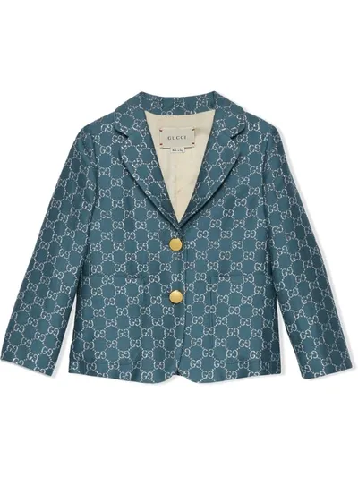 Gucci Kids' Gg Jacquard Blazer In Blue