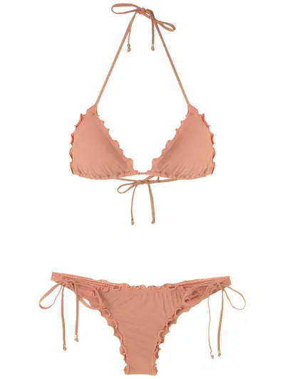 Amir Slama Ruffled Triangle Bikini Set In Neutrals