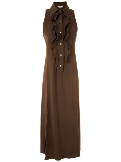 Amir Slama Ruffle-trim Maxi Dress In Brown