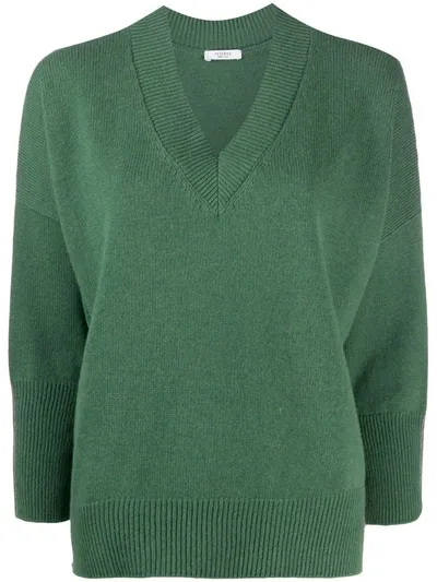 Peserico V-neck Rib-trimmed Jumper In Green