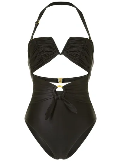 Duskii Fleur Ruched Swimsuit In Black