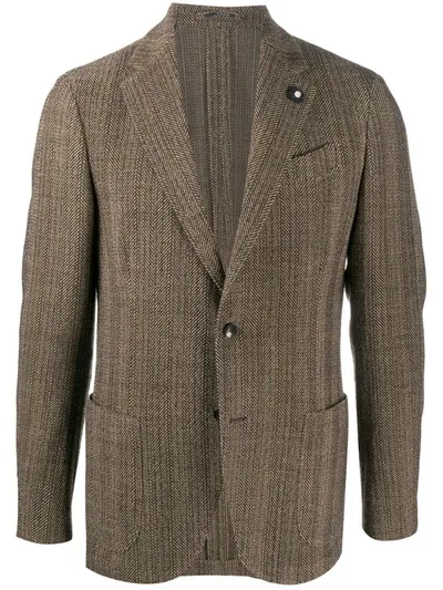 Lardini Long Sleeve Herringbone Blazer In Brown