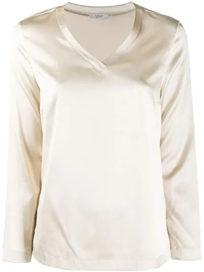 Peserico Silk V-neck Long-sleeve Blouse In Neutrals