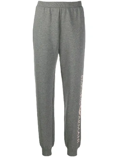 Emporio Armani Side Logo Print Fitted Cuff Track Pants In Grey