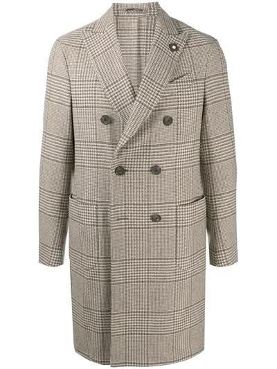 Lardini Double-breasted Checked Pattern Coat In Neutrals