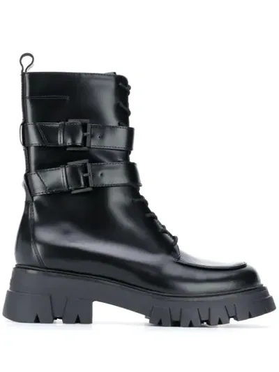 Ash Buckle Detail Combat-boots In Black