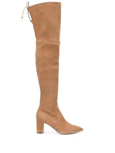 Stuart Weitzman Lesley Pointed Tie Knee-high Boots In Neutrals