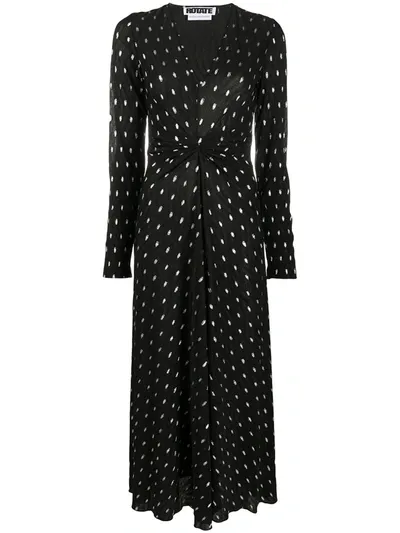 Rotate Birger Christensen V-neck Ruched Polka Dot Print Dress In Black