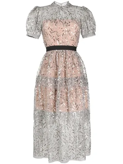 Self-portrait Sequin-embellished Tiered Dress In Grey